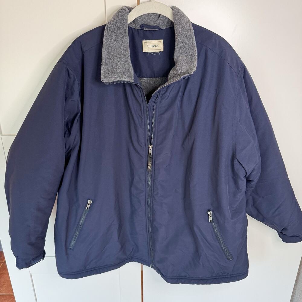 L.L. Bean Men’s Warm-Up Jacket Fleece Lined Navy Polartec LARGE?? READ